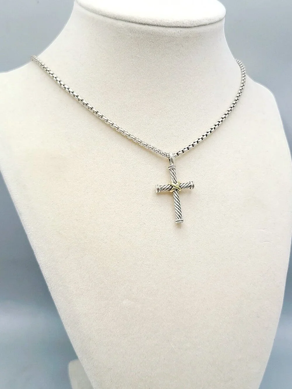 David Yurman Cable Cross Gold X Pendant Necklace w/ 18K Yellow Gold - 20" - RARE - Picture 6 of 12